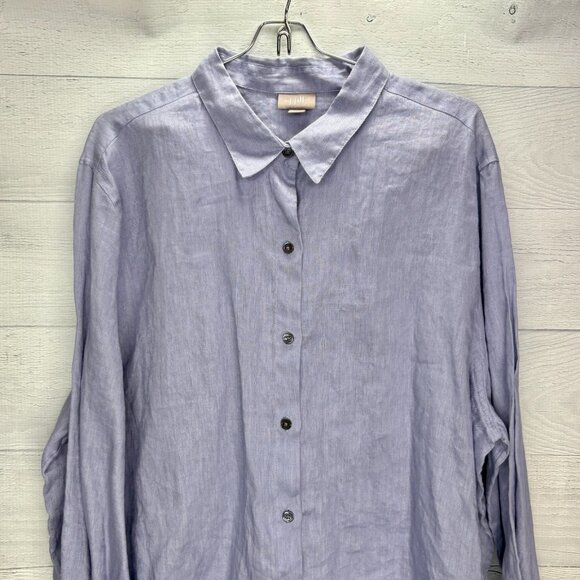J. Jill 100% Linen Button Front Shirt Womens XL Blue Tunic Long Sleeve Top - Picture 4 of 13